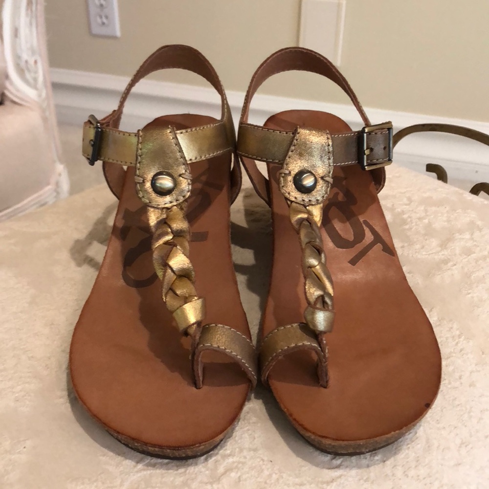 OTBT sandals, gold leather, Sundance Catalog, 7M